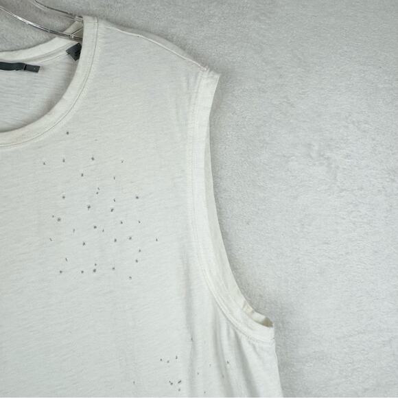 VINCE  Distressed Muscle Tank Top In White Size L Sporty Athleisure Casual Layer - Picture 5 of 13